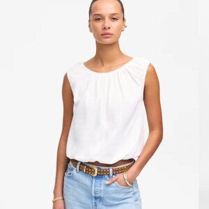 NWT Madewell Bubble Cotton Linen Blend Tee in White - Size: Extra Small